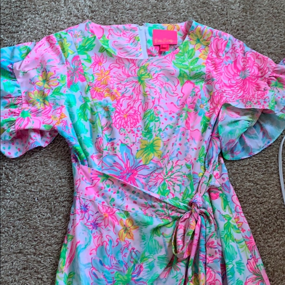 Floral Wrap Midi Dress - Pink Multi